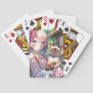 Anime Girl and Siamese Cat Casinokort