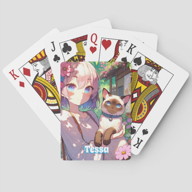 Anime Girl and Siamese Cat Casinokort (Baksidan)