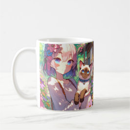 Anime Girl and Siamese Cat Personlig Kaffemugg