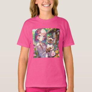 Anime Girl and Siamese Cat T Shirt