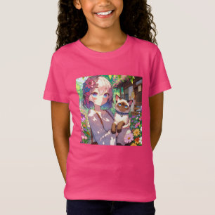 Anime Girl and Siamese Cat T Shirt