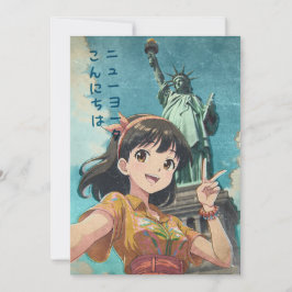 Anime Girl and Statue of Liberty, New York - Retro Tack Kort