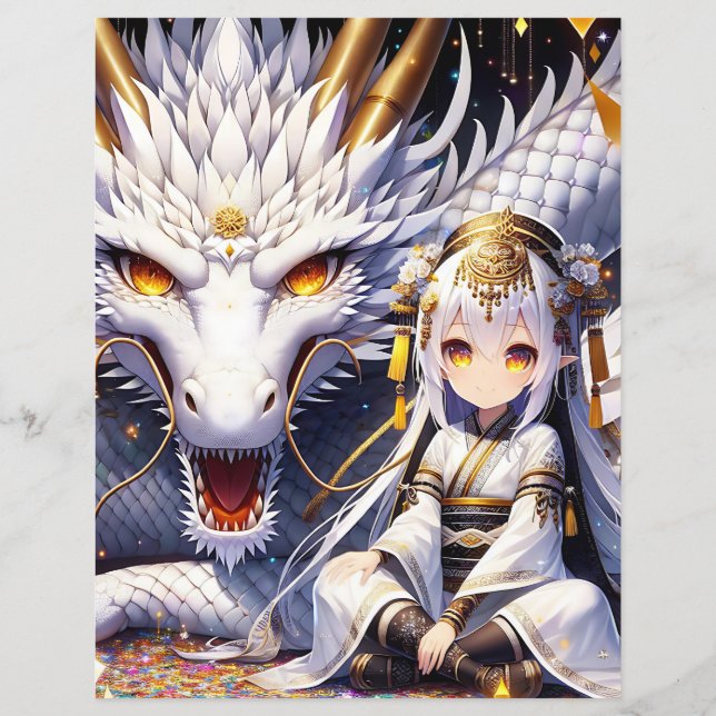 Anime Girl and White and Guld Dragon (Baksida)