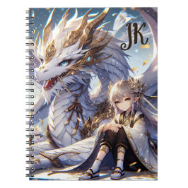 Anime Girl and White and Guld Dragon Monogrammed Anteckningsbok