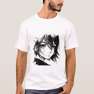 Anime Girl Anime Ögon Bläck Art Sketch Teckning fo T Shirt