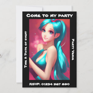 Anime Girl Anpassade Party-inbjudan Inbjudningar