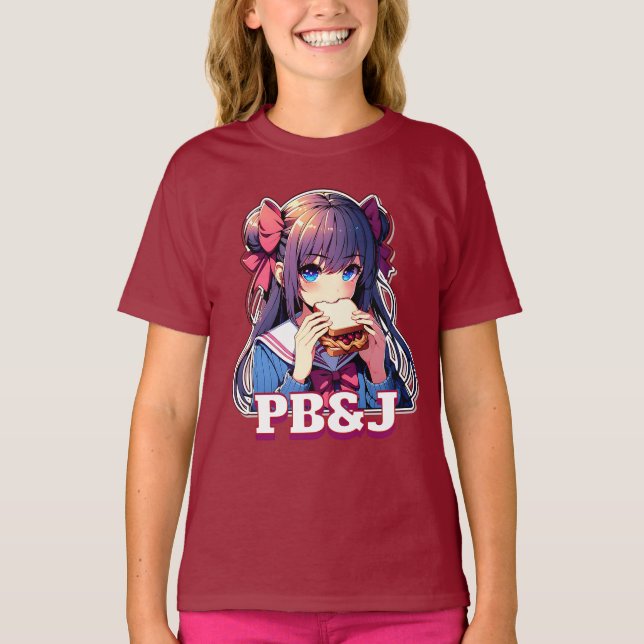 Anime Girl äter en PB&J Sandwich T Shirt (Framsida)