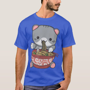 Anime Girl Baby Cat Eats Ramen Soppa med grönsaker T Shirt