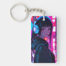 Anime Girl bär ett headset i Cyberpunk Stil Ke