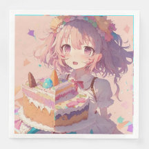 Anime Girl Biet of Cake Whimsical Birthday