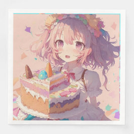 Anime Girl Biet of Cake Whimsical Birthday Pappersservett