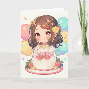 Anime Girl Birthday Cake Helgkort