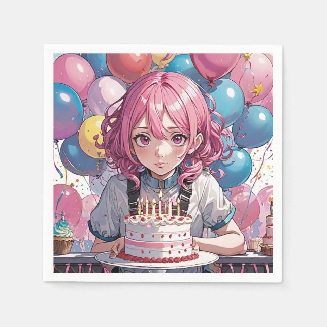 Anime Girl Birthday Pappersservett (Framsidan)