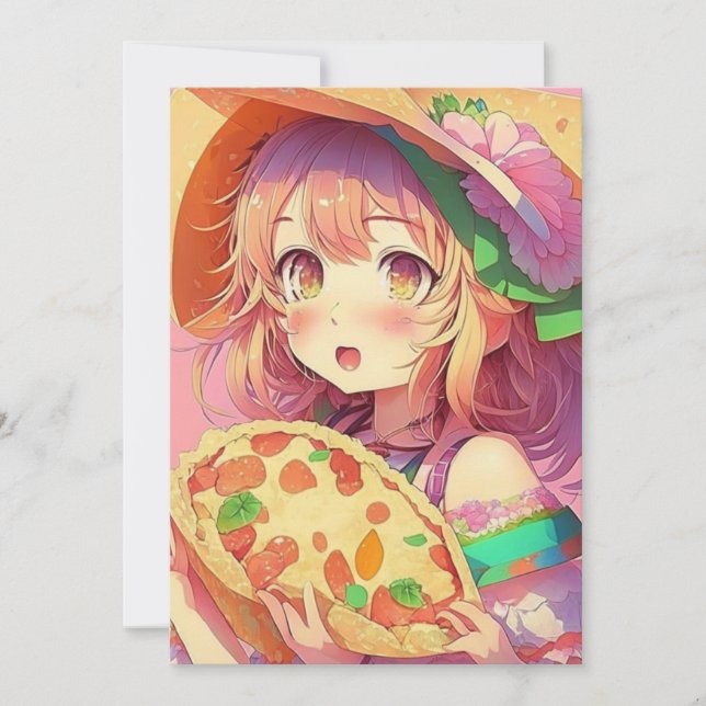 Anime Girl Birthday Pizza Party Inbjudningar (Framsida)