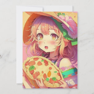 Anime Girl Birthday Pizza Party Inbjudningar