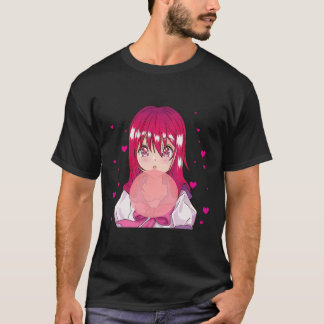 Anime Girl blowing Bubble Japansk Aesthetic Otaku T Shirt