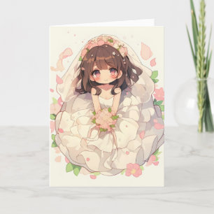 Anime Girl Bride Bröllop Chibi Helgkort