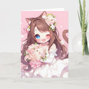 Anime Girl Bride Cat Helgkort