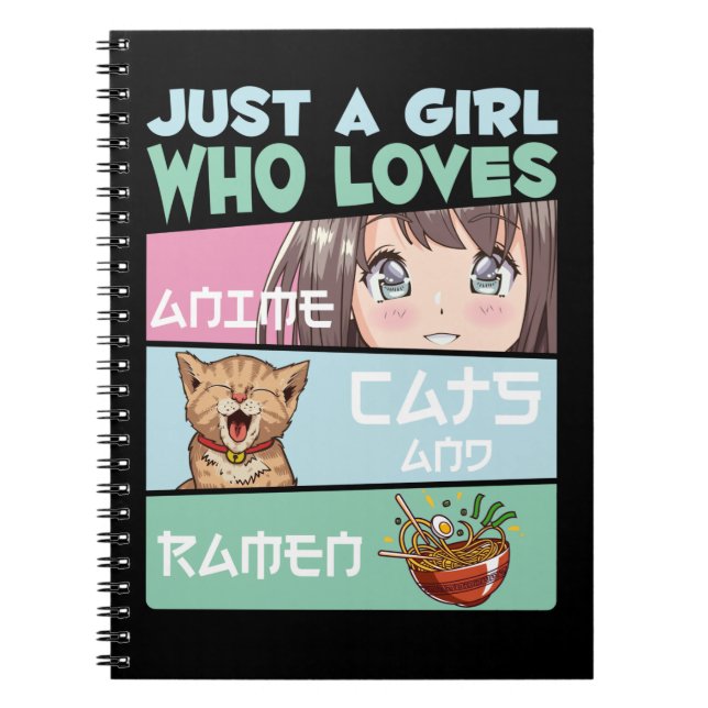 Anime Girl Cat och Ramen beroende japansk noodles Anteckningsbok (Framsidan)