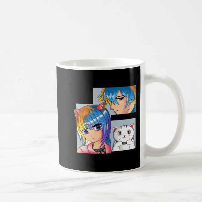 Anime Girl Cat Otaku Anime Merch Kawaii Saker Kaffemugg (Höger)