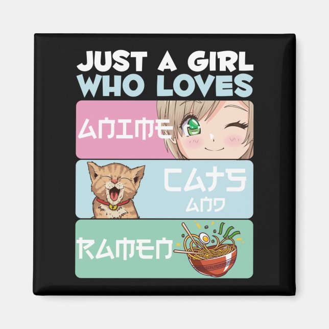 Anime Girl Cat Ramen beroende japansk noodles Magnet (Framsidan)