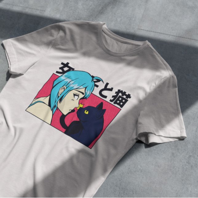 Anime Girl Cat T Shirt (Skapare uppladdad)