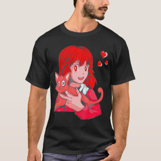 Anime Girl Cat Valentines day Cute Kitten Kattunge T Shirt