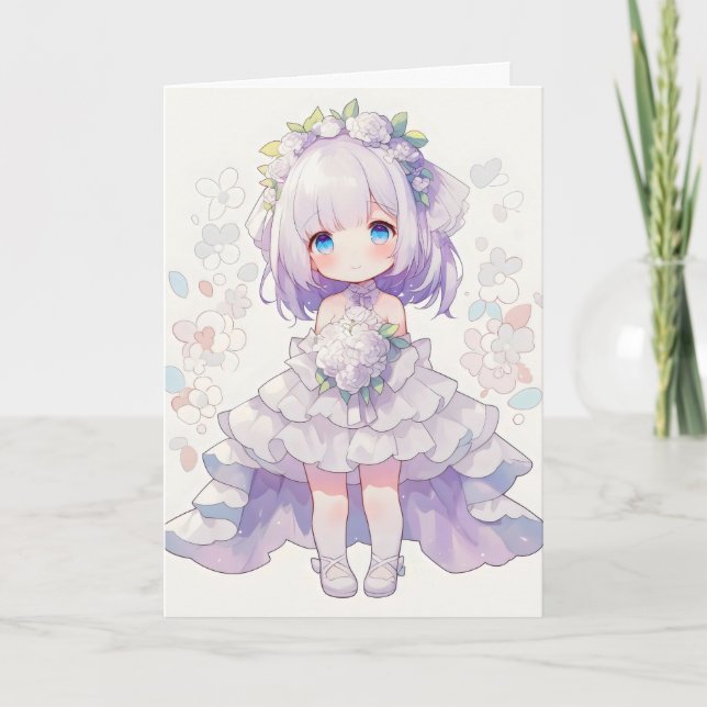 Anime Girl Chibi Bride Helgkort (Framsida)