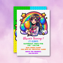 Anime Girl Colorful Pop Art Birthday Inbjudningar