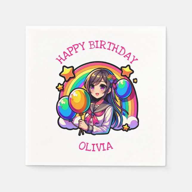 Anime Girl Colorful Pop Art Birthday Personlig Pappersservett (Framsidan)