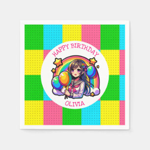 Anime Girl Colorful Pop Art Birthday Personlig Pappersservett
