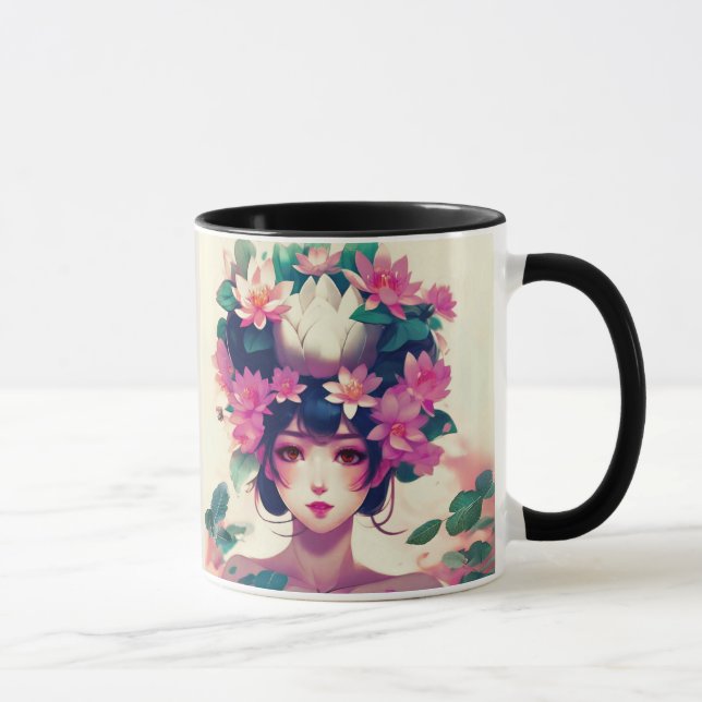 Anime Girl Crowned with Lotus Blossoms Mugg (Höger)