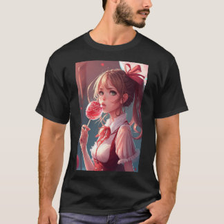 Anime Girl Cute Snygging Eating Lollipop Sexy Shir T Shirt