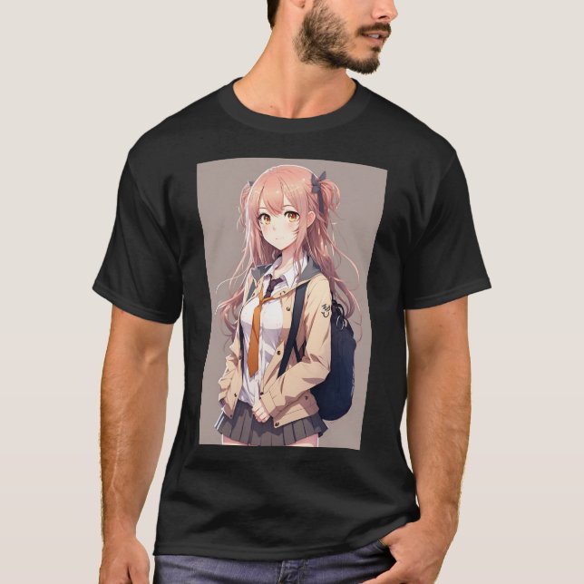 Anime Girl Cute Student Sexy med ryggsäck T Shirt (Framsida)