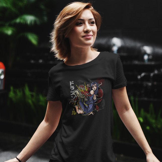 Anime Girl Dragon Illustration T Shirt (Skapare uppladdad)