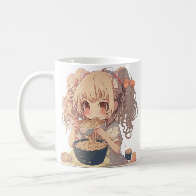 Anime Girl Eating Ramen Noodles Personlig Kaffemugg (Vänster)