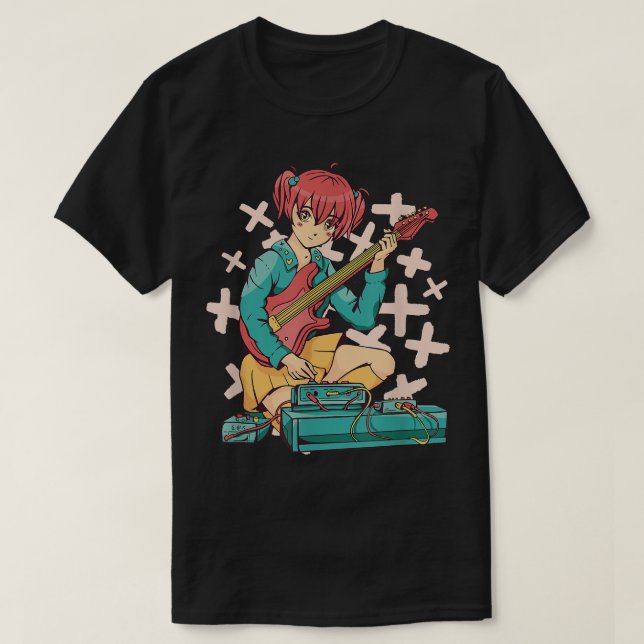 Anime Girl Electric Guitar Cute Kawaii Japanese Ma T Shirt (Design framsida)