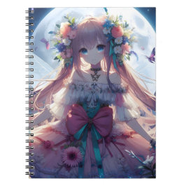 Anime Girl Flower Måne Fairy Anteckningsbok