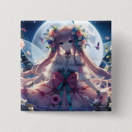 Anime Girl Flower Måne Fairy Knapp