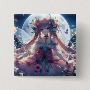Anime Girl Flower Måne Fairy Knapp