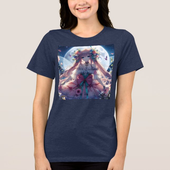 Anime Girl Flower Måne Fairy T Shirt (Framsida)