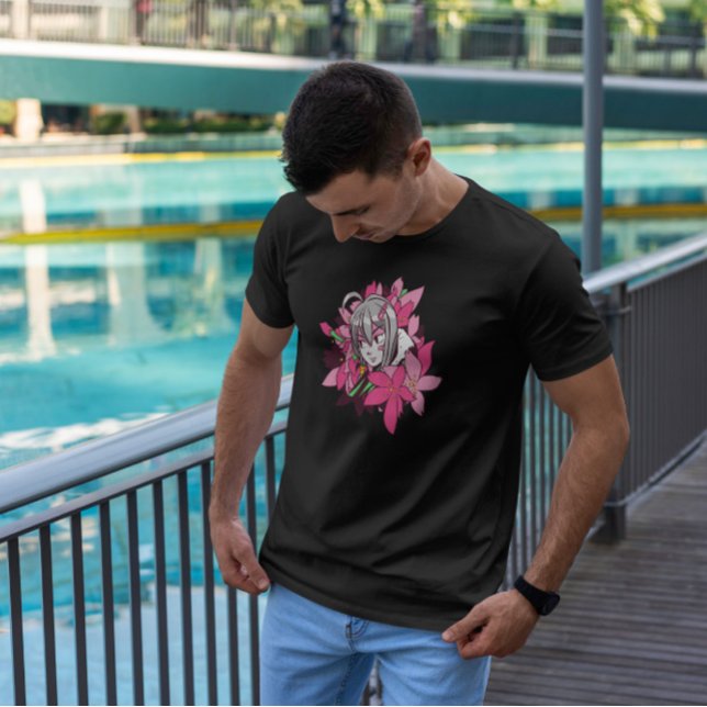 Anime Girl Flowers T Shirt (Skapare uppladdad)