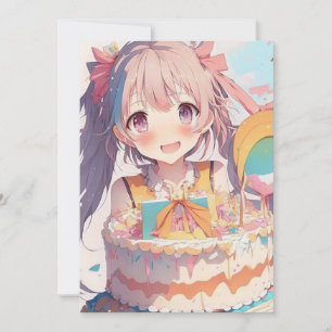 Anime Girl Födelsedagsfest Inbjudningar