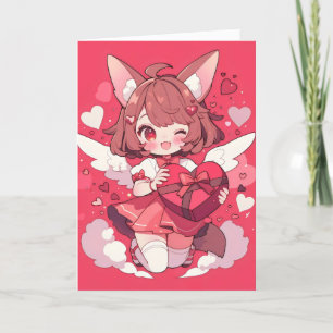 Anime Girl Funny Kawaii Kärlek Helgkort
