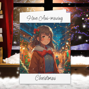 Anime Girl GOD JUL GOTT NYTT ÅR Kort