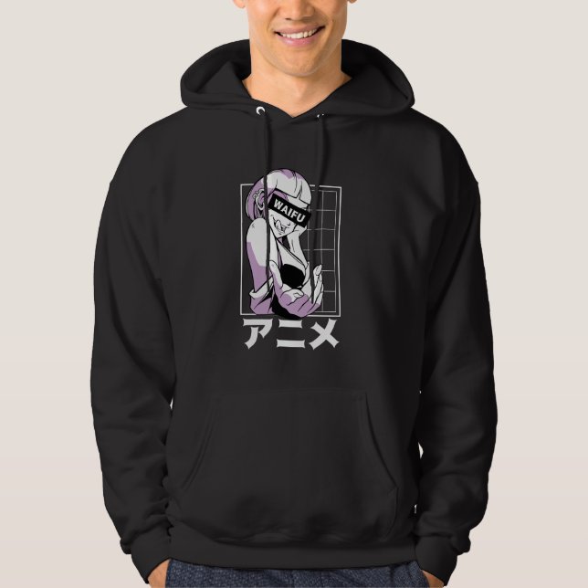 Anime Girl Gothic Aesthetic Waifu 90s Hoodie (Framsida)