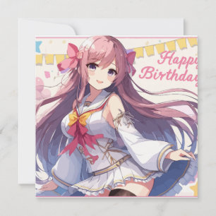 Anime Girl Grattis på födelsedagen Inbjudningar