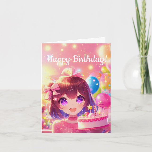 Anime Girl Grattis på födelsedagen Party Kort (Framsida)