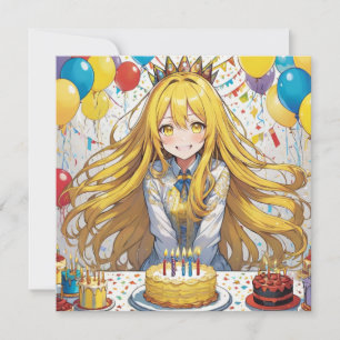 Anime Girl-Gult-födelsedagsinbjudan Inbjudningar