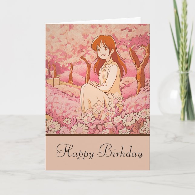 anime girl happy birthday kort (Framsida)